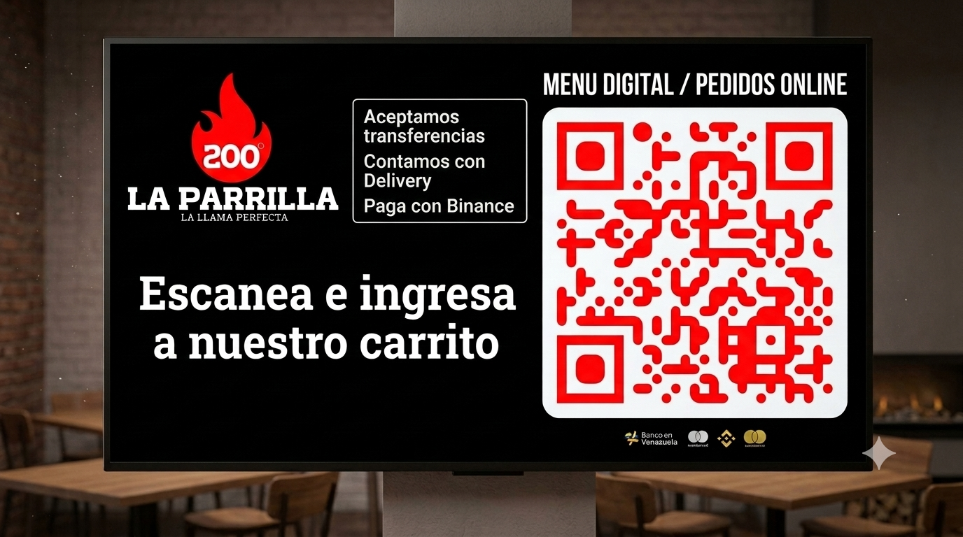 Parrilla 200° — menú digital con QR